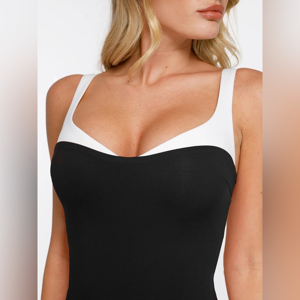 Popilush Shapewear Contrast Trim Built-In Sculpting Maxi Dress Size Large - Picture 3 of 12